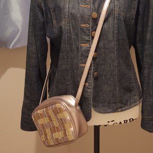 Tri-Color Metallic Woven Crossbody Bag